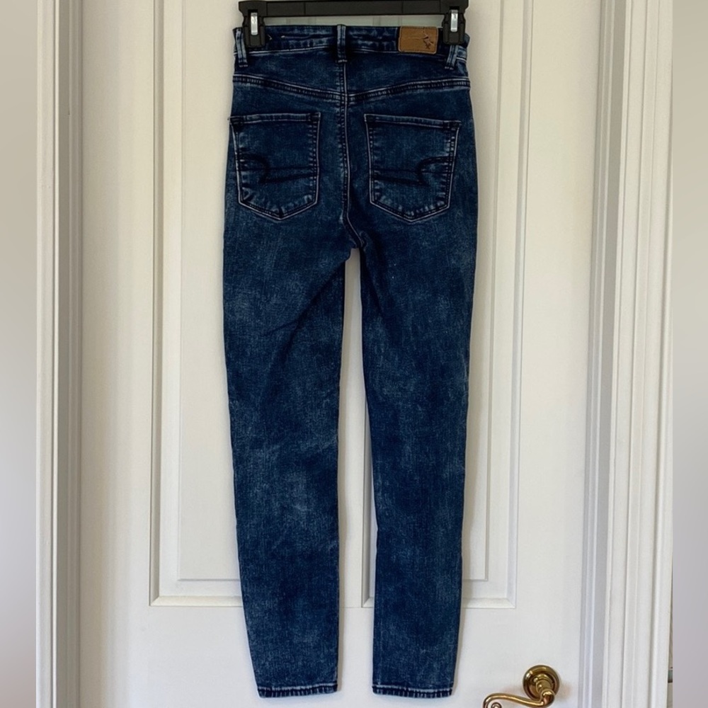 American Eagle Super Stretch Sky High - High Rise Dark Wash Denim Jeggings Jeans - Picture 4 of 12
